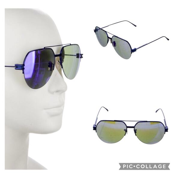 BOTTEGA VENETA BV1046S 008 59mm Matte Blue Square Aviator Sunglasses Italy - Picture 1 of 5